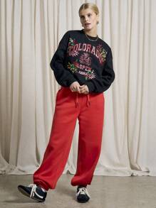 AiiRZ Colorado Aspen Winter Resort Premium bestickter Sweatshirt mit dekorativem Blumendesign bergig-sportlicher Freizeitkleidung Urlaubsgeschenk