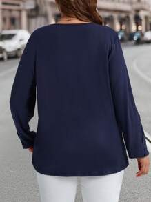 EMERY ROSE Áo thun chắp vá ren xanh cỡ lớn thời trang thu đông cho nữ - Màu xanh lam - Xem 5