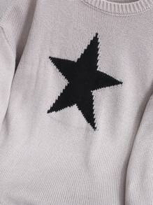 Tween Girl Star Print Crew Neck Loose Long Sleeve Knit Sweater
