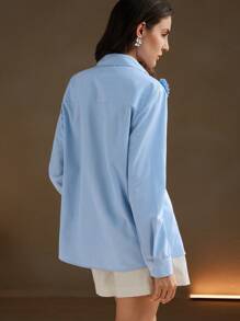 Anewsta 1 件女式现代条纹 3D 花卉女式衬衫 - 藍色 - 查看 6