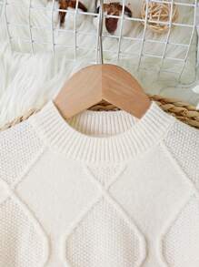 1 件女童休闲圆领毛衣，简约街头风格，适合居家、外出、派对、返校、春季、夏季、秋季 - 米色 - 查看 4