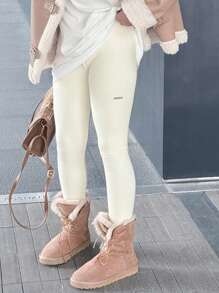 Dazy Kids Tween Girl Comfortable Letter Graphic Elastic Leggings, Fall/Autumn Winter Clothes Thermal Lined - White - View 2