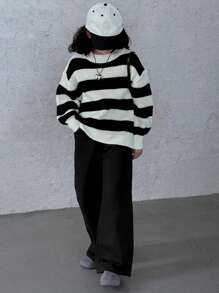 Dazy Kids Tween 女童纯色口袋休闲宽松牛仔裤 - 黑色 - 查看 3