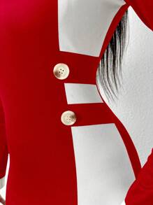 Lyxana Women Elegant Fashion Color Block Round Neck Long Sleeve Dress