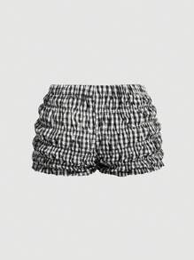 SHEIN MOD Pantalones cortos mini micro fruncidos con lazo estilo kawaii para mujeres, disfraz de diablo, disfraz sexy, conjuntos, pantalones bombachos, ropa de mujer
