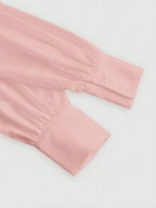 SHEIN MOD 女士优雅撞色下摆开衩修身二合一衬衫，春秋 - 淺粉色 - 查看 4
