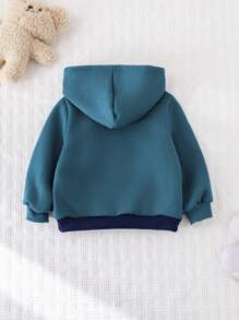 Cozy Pixies Baby Boy Bear Graphic Color Block Round Neck Long Sleeve Pullover Sweatshirt, Casual All-Match