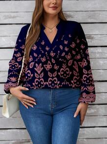 Glamance Beatriz Santos Women Navy Blue Plus Size Blouses Short Sleeve Notched Boho Plain,All Over Print, Summer Outfits For Women Summer Tops Going Out