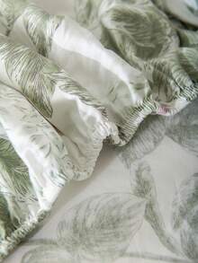 3 件套柔软舒适的白色背景绿色植物和彩色花卉床笠套装，适合卧室装饰 - 彩色 - 查看 14