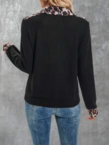 Chiquease Women's Leopard Print Patchwork Long Sleeve Sweatshirt, Autumn/Winter Pullover Fall Outfit