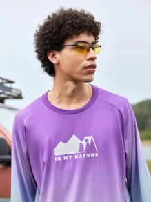 In My Nature Men's Slogan Print Raglan Sleeve Ombre Casual Outdoor T-Shirt,Long Sleeve Graphic Shirt - Multicolor - View 3