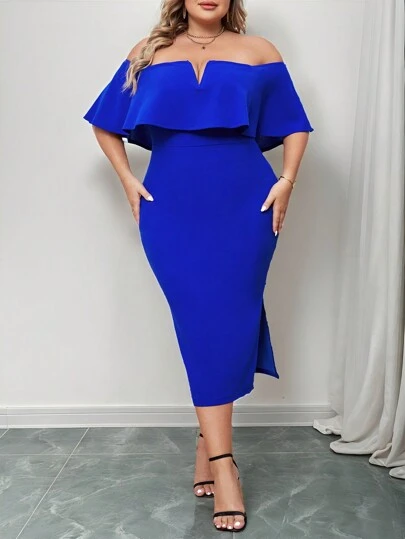 SHEIN Privé Krås Delad Enkel Elegant Plus Size Klänning