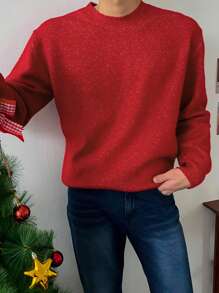 DAZY Men's Casual Christmas Red Crew Neck Sweater, Autumn/Winter Christmas