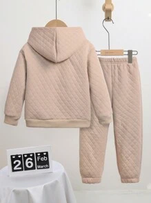 2 pièces Ensemble de sweat-shirt à capuche pour jeune fille, survêtement décontracté d'hiver chaud et ample, ensemble de survêtement en polaire à capuche à carreaux, tenue assortie mère-fille