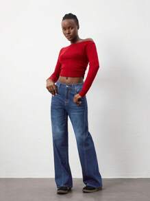 SHEIN Unity Jeans rectos de cintura baja lavados informales - Azul lavado oscuro - Ver 1