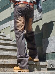 Manfinity Hypemode Plus Size Men's Fashion Distressed Straight Leg Jeans, Plain Long Distressed Baggy Dark Wash Jeans Cargo Jeans, For Husband, Boyfriend Gifts - Light Wash - View 2