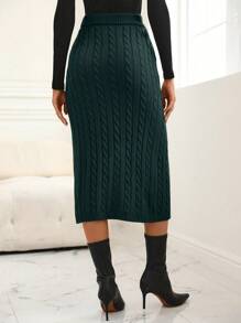 SHEIN Clasi 女士纯色扭纹针织弹力腰优雅通勤交叉裹身开衩下摆半身裙