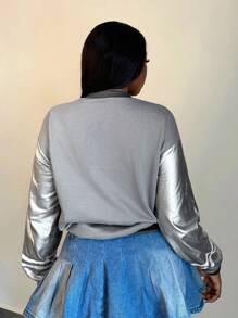 BamGleam Moletom Casual Feminina de Manga Longa com Decote em V, Estampa de Letra e Contraste de Cor - Multicolorido - Visão 2