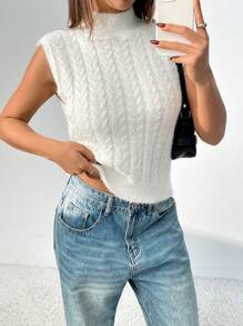 Chiquease Dames effen kraag mouwloos minimalistisch gebreid vest, casual voor dagelijks gebruik