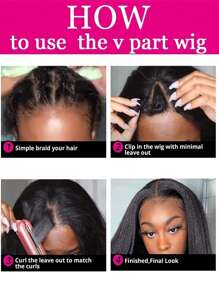 V 形卷曲直发假发真人发初学者友好型 150% 密度无胶可戴 Yaki 直发 V 形假发真人发自然色 - Natural Black - 查看 5