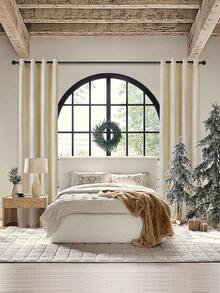 1 件厚穿孔窗帘，意大利蓬松材料，欧式隔热窗帘，适用于客厅、卧室窗户和门、派对和活动装饰 - 米色 - 查看 5