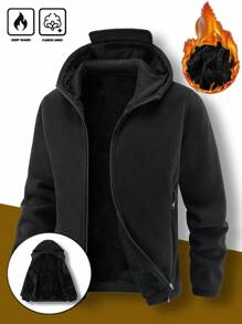 Manfinity Homme Men's Black Hooded Fleece Jacket For Autumn And Winter - Black - View 5
