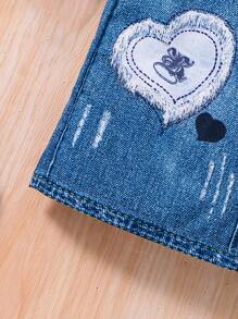 SHEIN 年轻女孩休闲印花吊带连衣裙，春/秋 - 中等水洗藍 - 查看 5