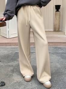 DAZY Quần dài cạp rút màu trơn đơn giản cho nữ, đa năng cho mùa thu đông - Màu be - Xem 6