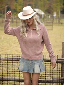 LanaWest 1 pieza Suéter de punto casual con cremallera media de mujer para ropa de Año Nuevo