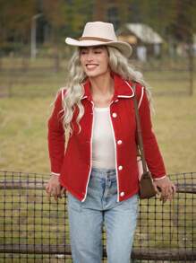 EMERY ROSE Women Casual Quilted Red Long Sleeve Jacket For Winter Clothes For New Year Clothes Fall Cloth For Women - Red - View 5