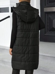 SHEIN Maternity Autumn/Winter Casual Warm Drawstring Waist Zip-Up Hooded Padded Vest Jacket