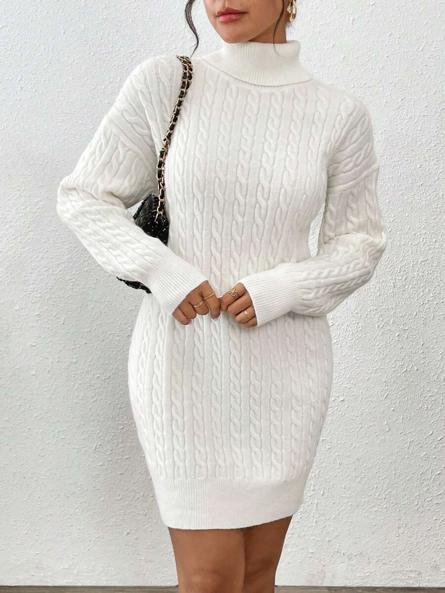 Chiquease 女士休闲花朵扭绳纯色宽松针织毛衣连衣裙，秋冬