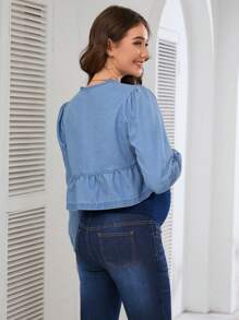 SHEIN Maternity Autumn Casual Ruffle Hem Cropped Denim Top