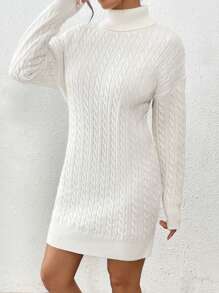 Chiquease 女士休闲花朵扭绳纯色宽松针织毛衣连衣裙，秋冬