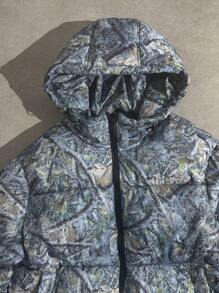 Manfinity EMRG 男士时尚枝条印花连帽棉衣，冬季外出街头装棉衣冬装，送给朋友、丈夫、男朋友的礼物 - 彩色 - 查看 4