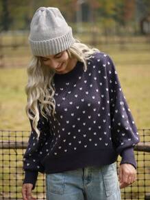 LanaWest Jersey de cuello redondo con mangas tipo dolman y estampado de corazón casual de LanaWest, para otoño/invierno