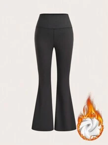 SHEIN SXY 大码女式加厚抓绒针织弹力保暖喇叭裤。适合秋冬季节、约会之夜、生日、单身派对、休闲、购物、街头风、外出等场合。易于搭配，显瘦。凸显身材，修饰身形。 - 灰色 - 查看 11