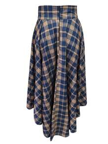 女士前系带开衩格子简约 A 字裙，休闲日常穿着