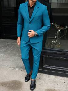 Manfinity Mode Men's Casual Solid Color Jacket And Pants Suit Set