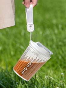 SHEIN Basic living 1入組字母圖案隨行杯白色塑料雙層咖啡杯、辦公室、戶外