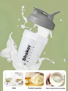 1 件装蛋白质摇摇杯运动水壶，适用于锻炼前后，健身房搅拌瓶，带不锈钢球运动水壶，户外水壶 - 灰色 - 查看 2