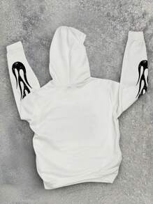 Manfinity EMRG Men's Casual Letter Print Drawstring Hoodie Sweatshirt For Autumn - White - View 2