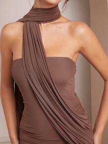 L'Amorae Women's Elegant Solid Color Sash Bodycon Mini Dress