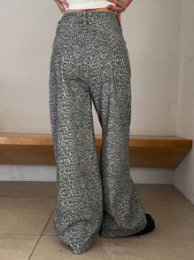 DAZY Leopard Print Flare Jeans With Pockets For Women - Dark Grey - View 2