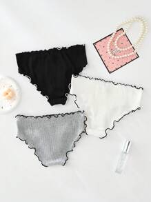 SHEIN 3pcs/Pack Tween Girls Solid Color Cozy Ribbed Knit Triangle Panties With Ribbon Bow Decor
