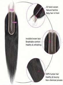 2x6 透明蕾丝闭合人发，带婴儿头发，直发，深中分直发闭合人发，自然发际线，女性预拔 - Natural Black - 查看 4