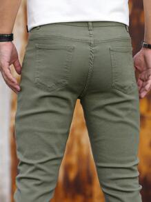 Manfinity Homme Men's Solid Color Front Button Pocket Simple Casual Jeans