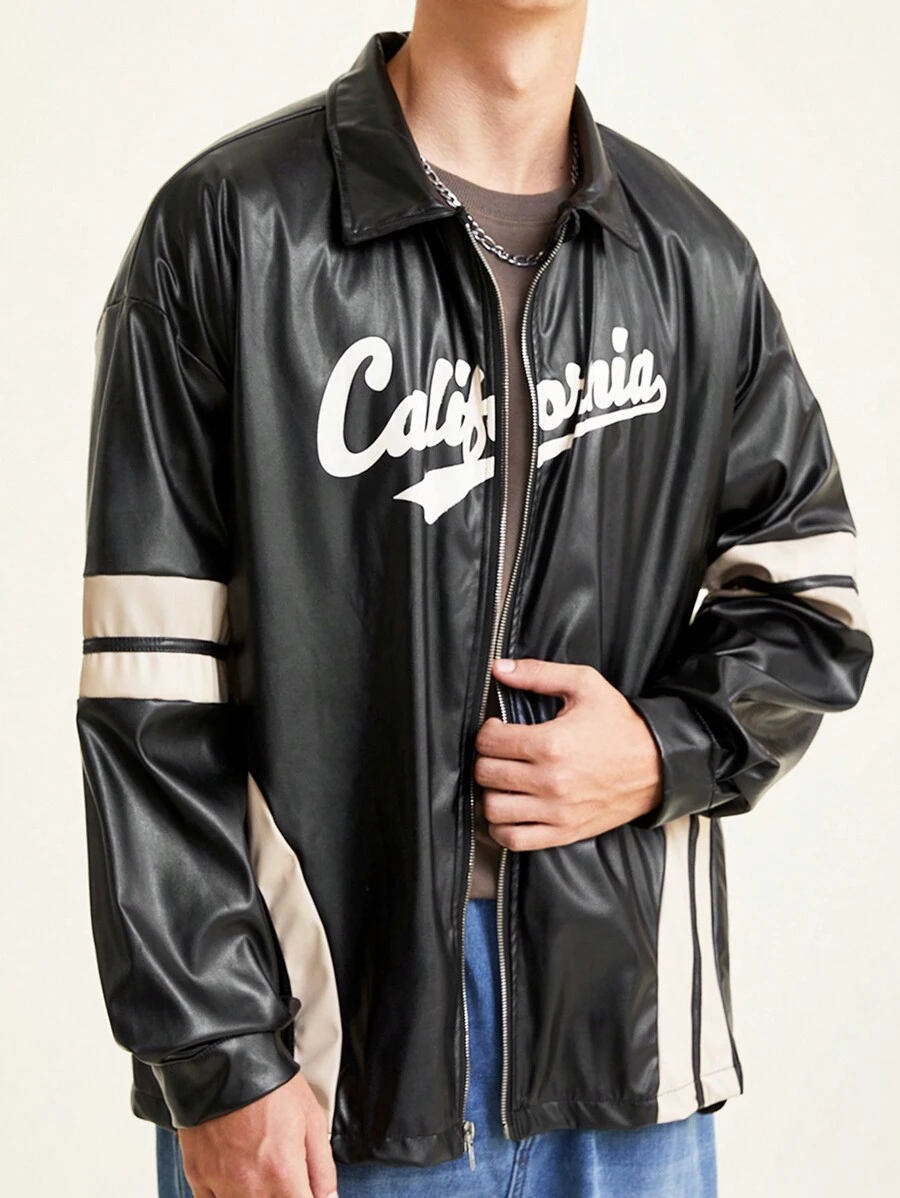 青少年男孩休闲酷山印花舒适长袖连帽羊毛夹克 - 黑色 - 查看 1