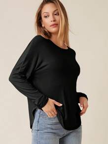 EURMUSE Drop Shoulder Solid Tee - Black - View 1
