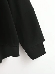 SHEIN CURVE+ 大码女式春秋季二合一撞色领秋季运动衫上衣 - 黑色 - 查看 4